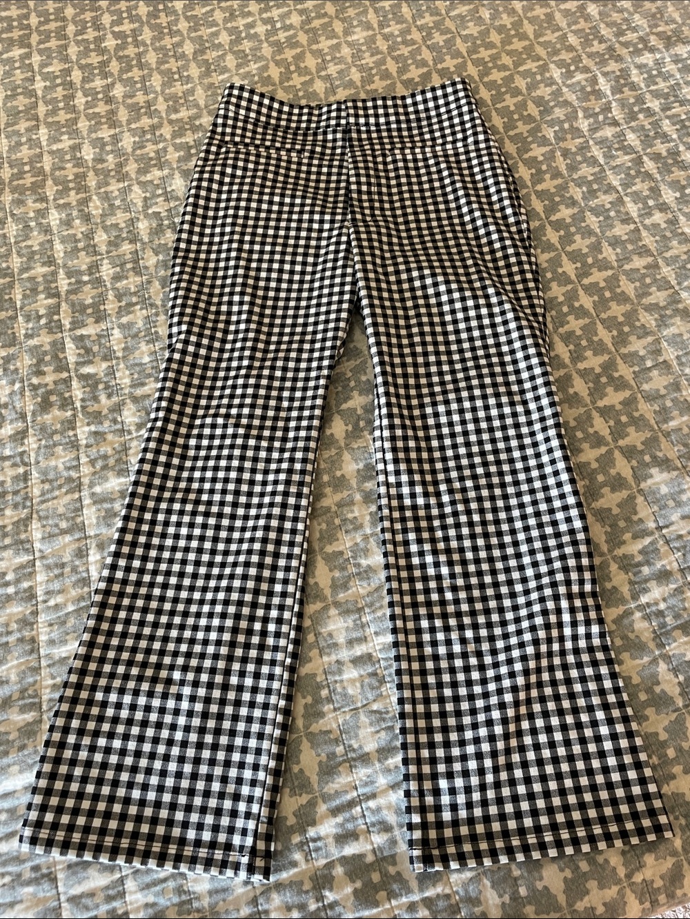 Pull&Bear Black and White Gingham Straight-Leg Pants